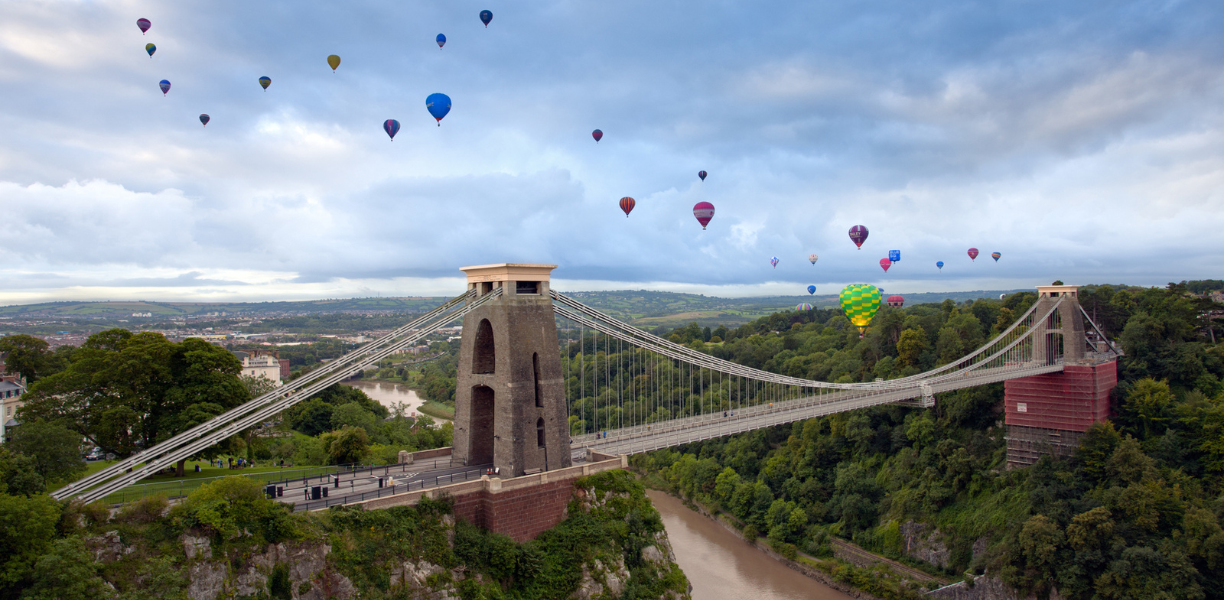 Hot Air Balloons above Clifton Suspension Bridge in Bristol
